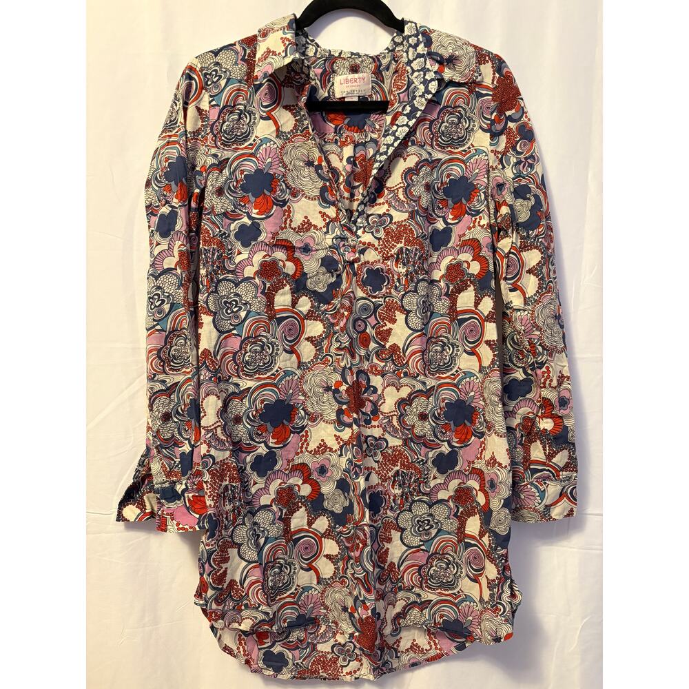 Liberty of London Tunic Top Blue Red Floral Sz M